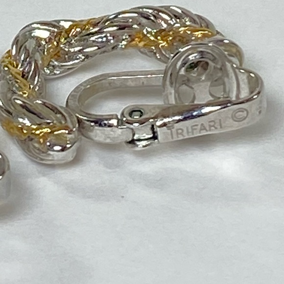 Trifari Silver and Gold Toned Twist Clip on Earrings - Picture 3 of 8